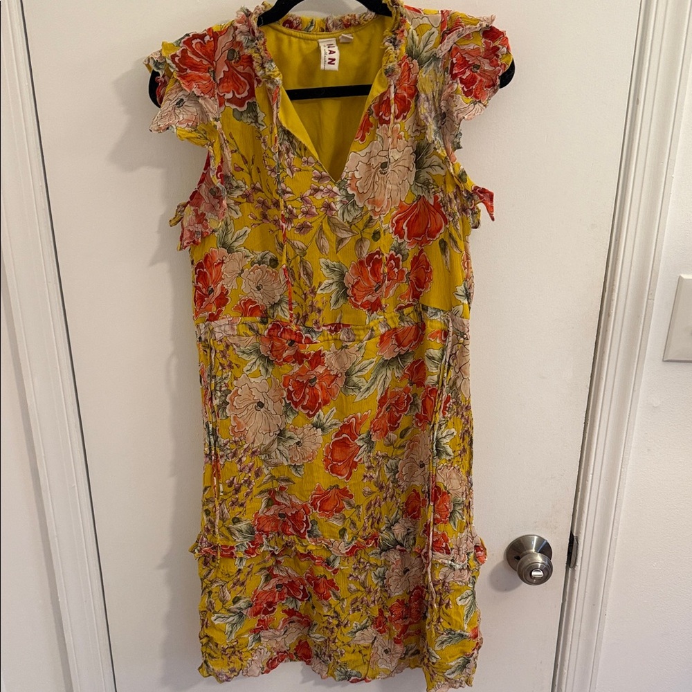 Anthropology 100% Silk Petite XS Floral Yellow Dress - Picture 4 of 7